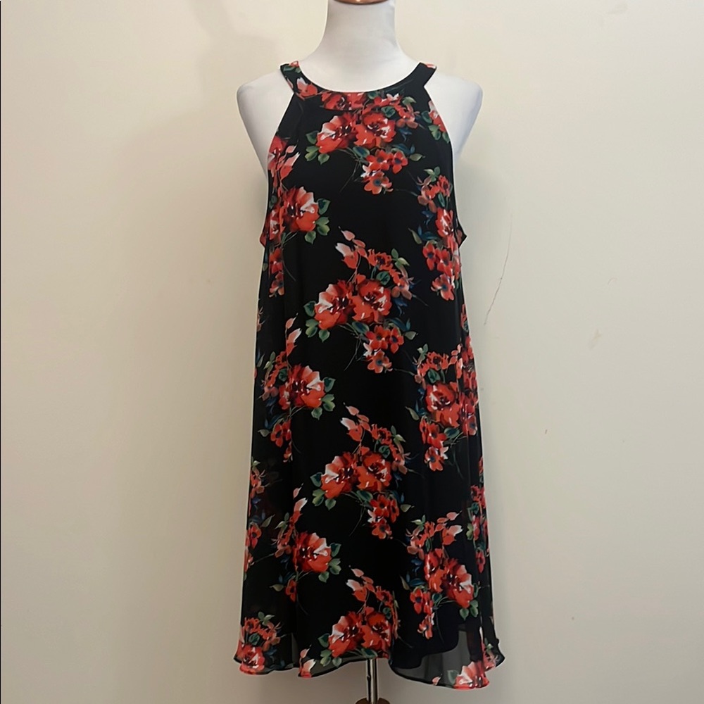 Betsey Johnson Black and Red Floral Sleeveless Dress Size 14